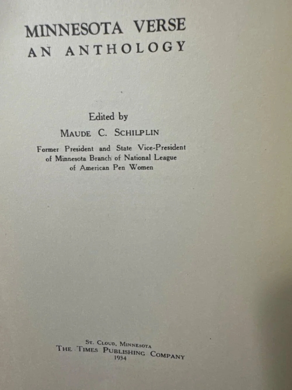 MINNESOTA VERSE AN ANTHOLOGY 1st Ed. Edited Maude C. Schilplin 1934 Poetry Poems - Picture 2 of 12